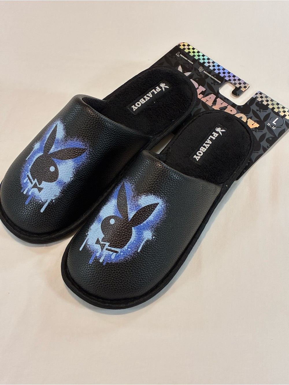 Playboy Men’s Black Indoor Slip-On Slippers with Blue Accent